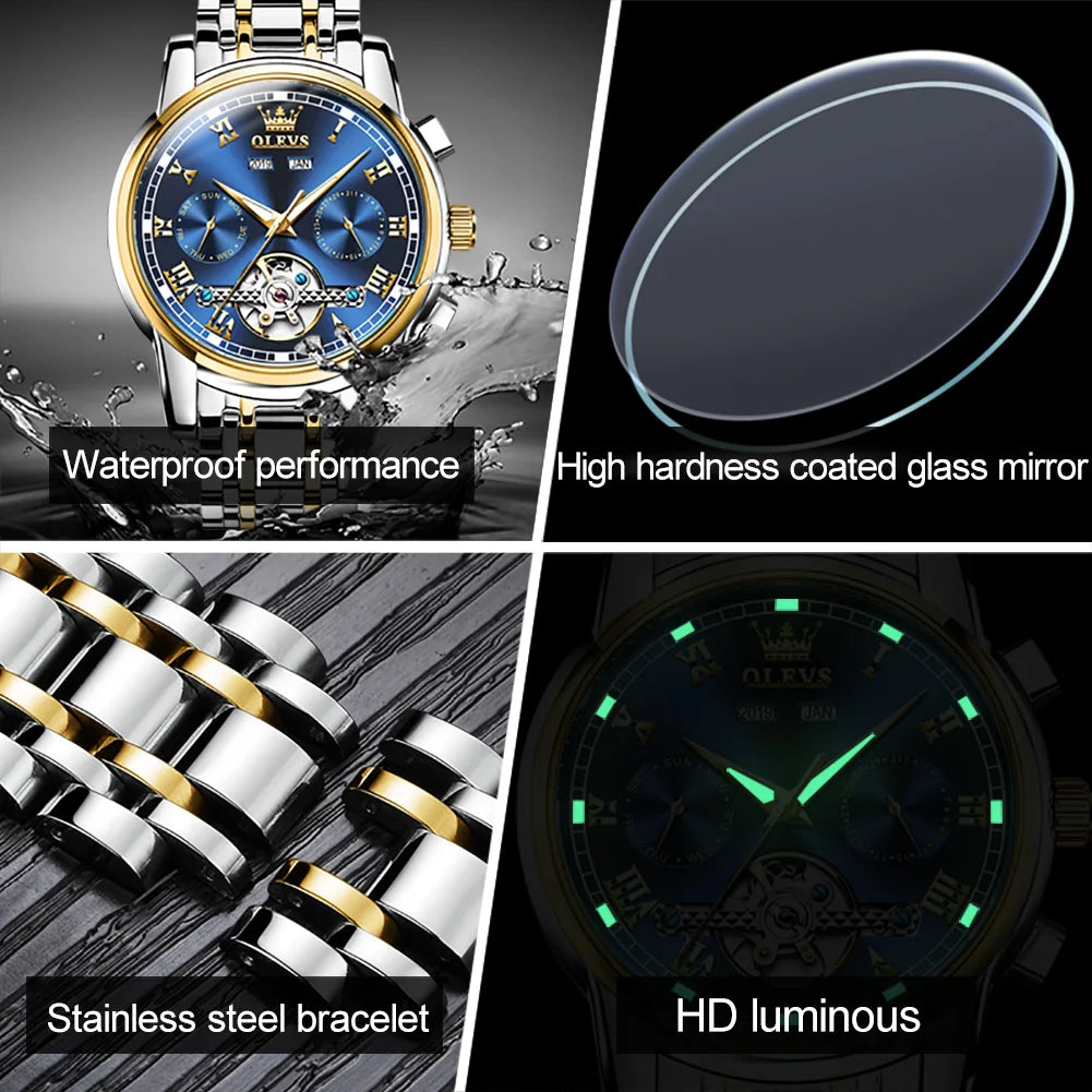 Men's Watches Automatic Mechanical Wristwatch Waterproof Stainless Steel