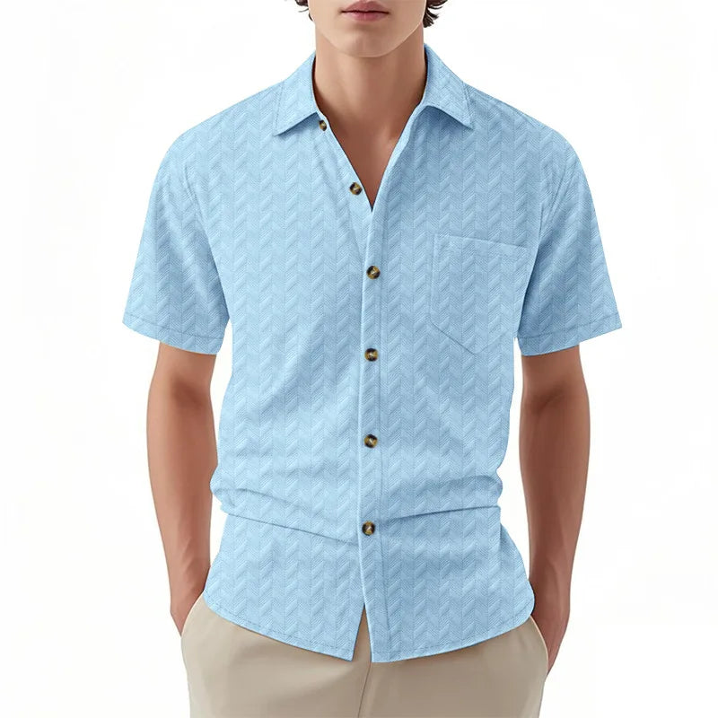 Men's Casual Short Sleeve Button Down Shirt with Turn Down Collar