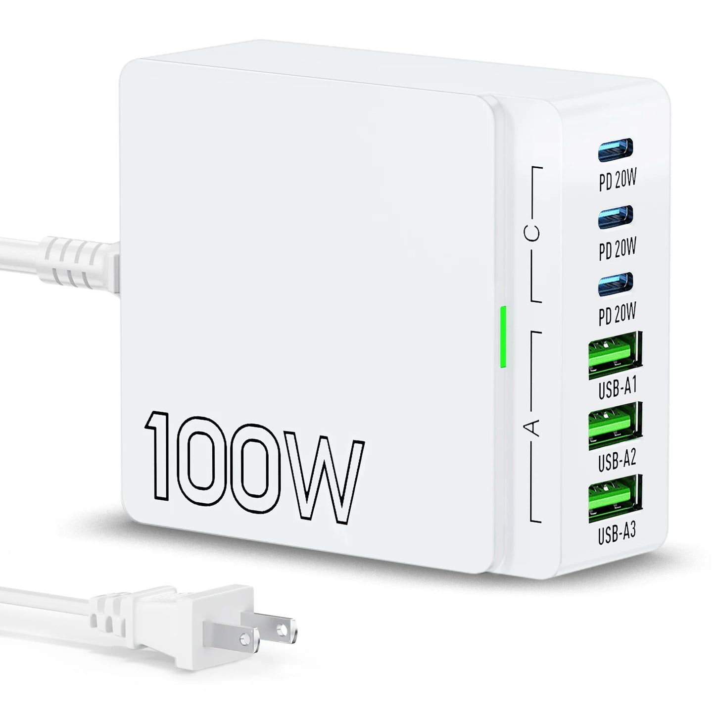 100W 6-Port GaN Quick Charge Hub for Cell Phone Tablet Laptop