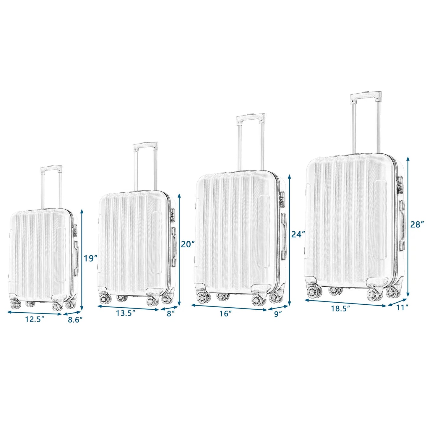 4 Piece Luggage Set 16/20/24/28" Black