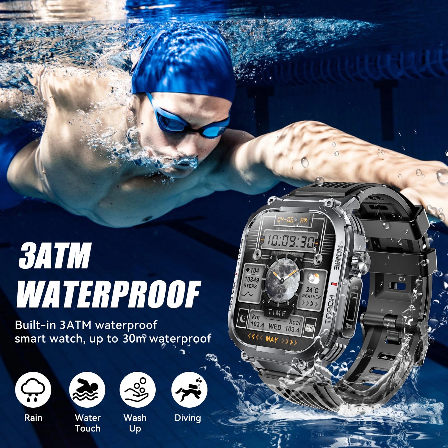 New Smart Watch Men 3ATM Waterproof With Compass