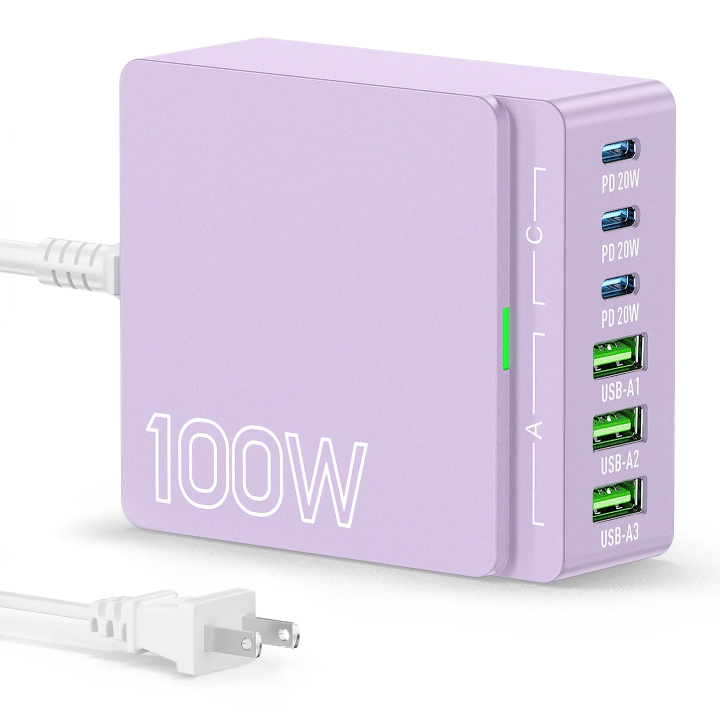 100W 6-Port GaN Quick Charge Hub for Cell Phone Tablet Laptop