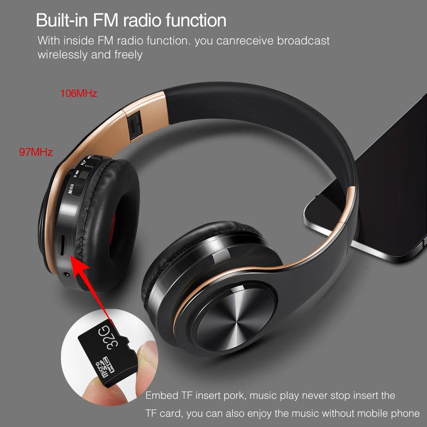 HIFI Stereo Earphones Bluetooth Headphone With Mic