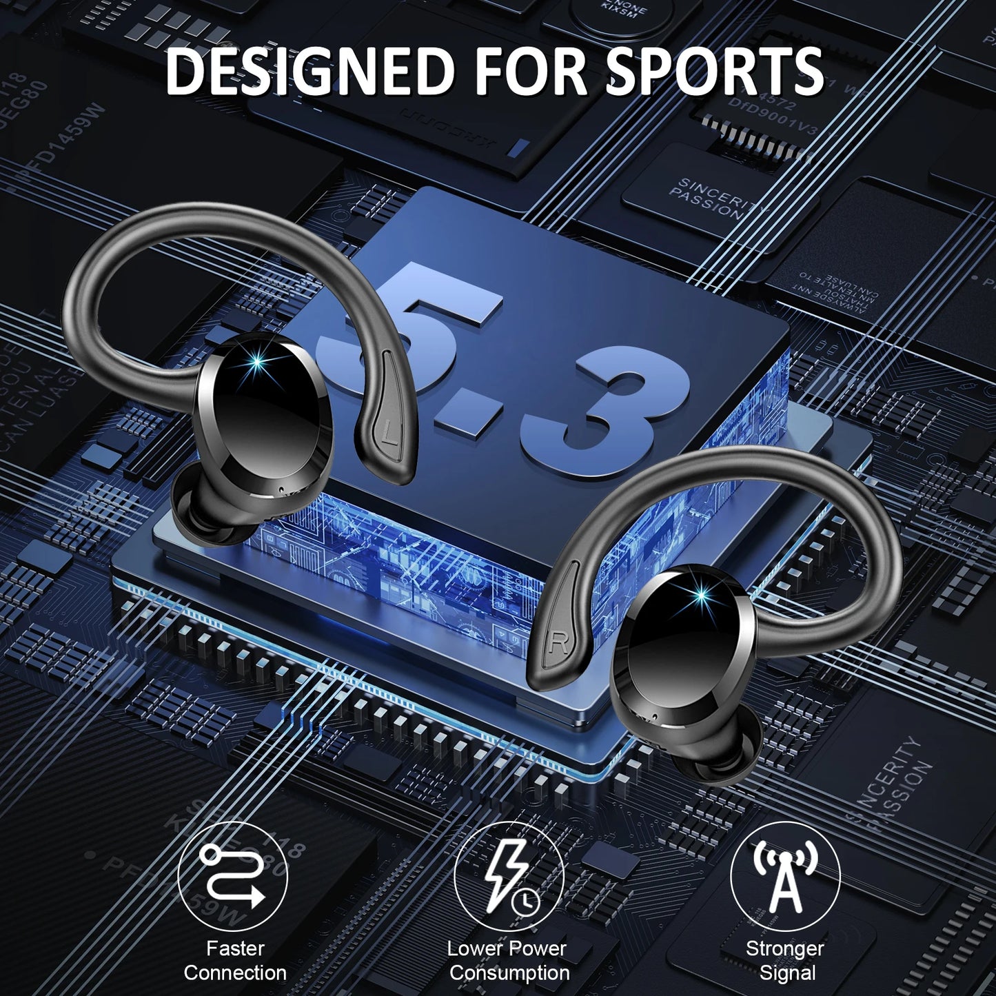 Wireless Earbuds, Bluetooth 5.3 Noise Cancelling Mic, 48H Playtime