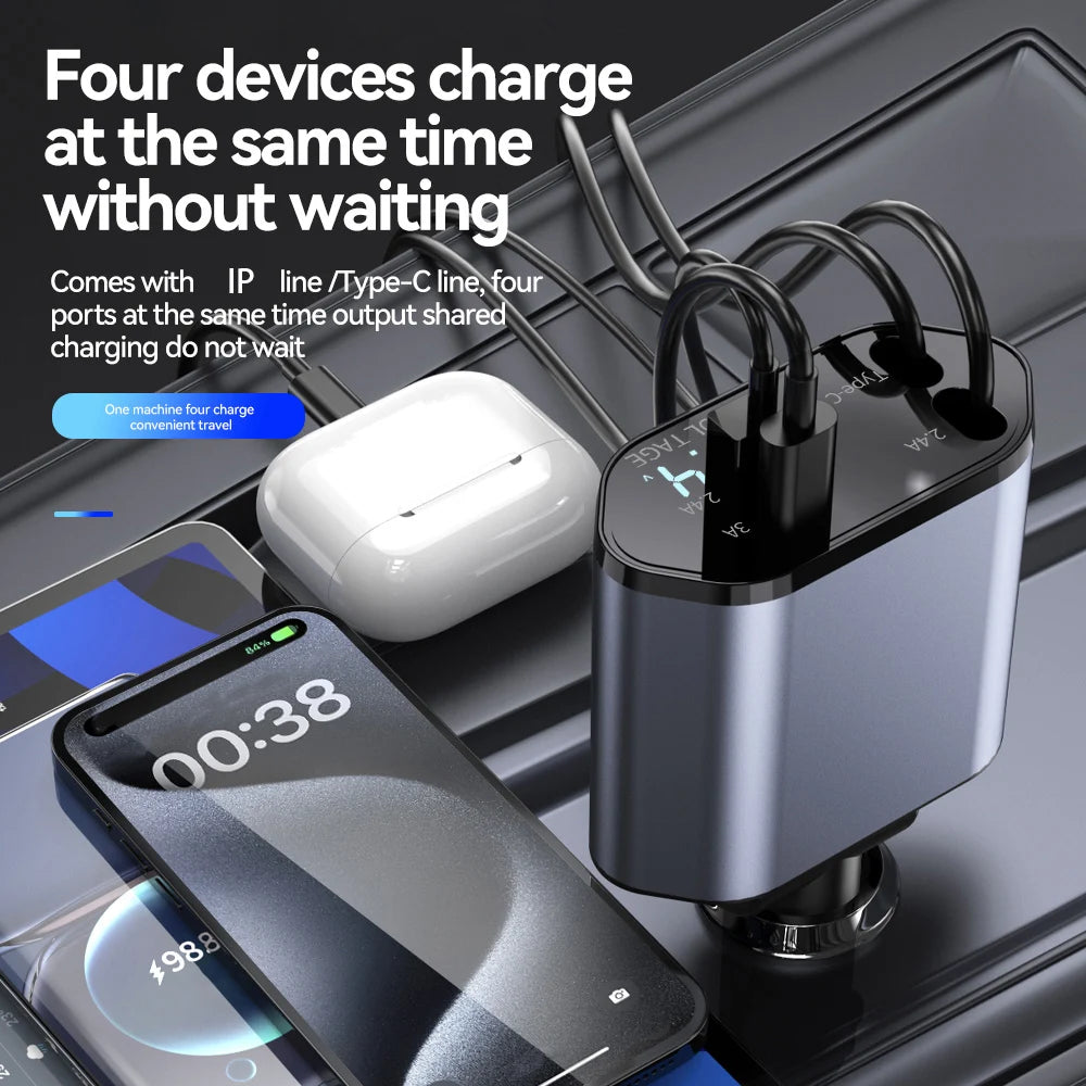 120W 4 in 1 Car Cigarette Lighter Fast Charger