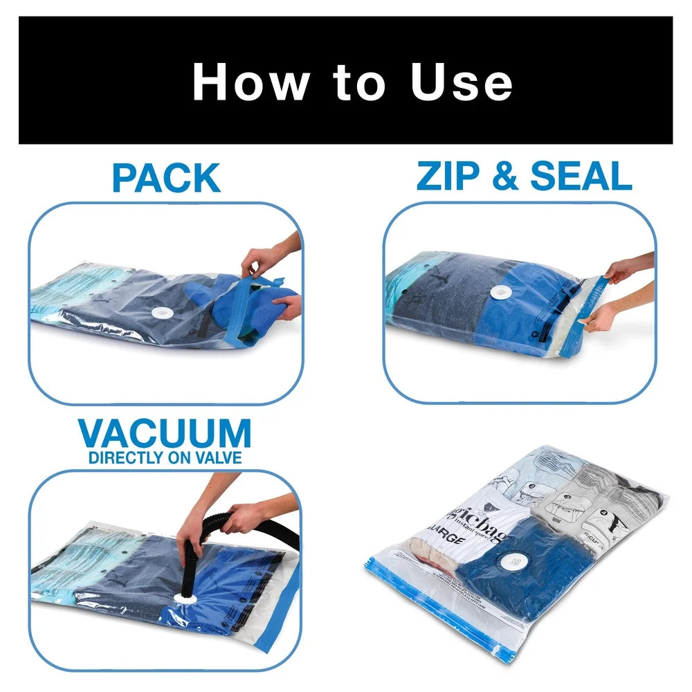 MagicBag Space Saver Vacuum Bags 6 Pack Clear Portable Storage Bags Eco-Friendly Rectangular Design