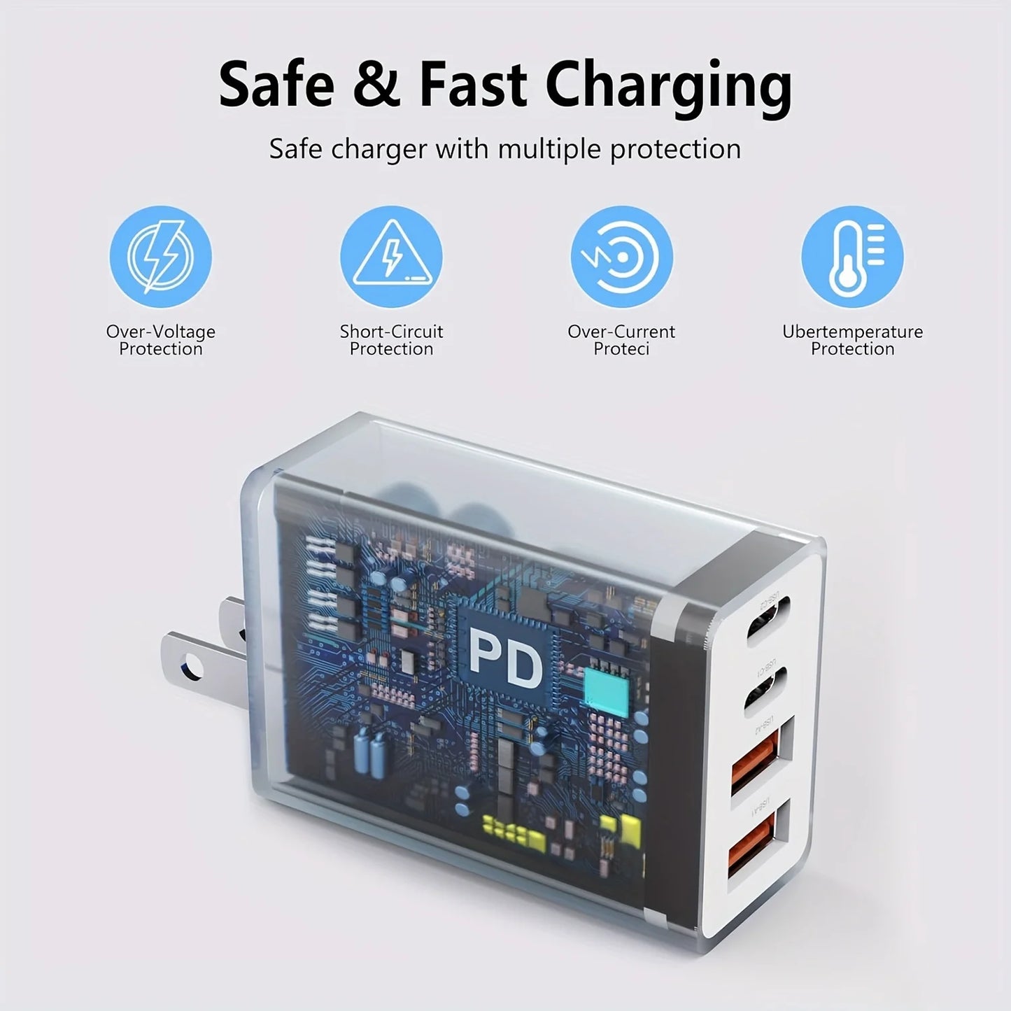 40W USB C 4-port Fast Charger Block
