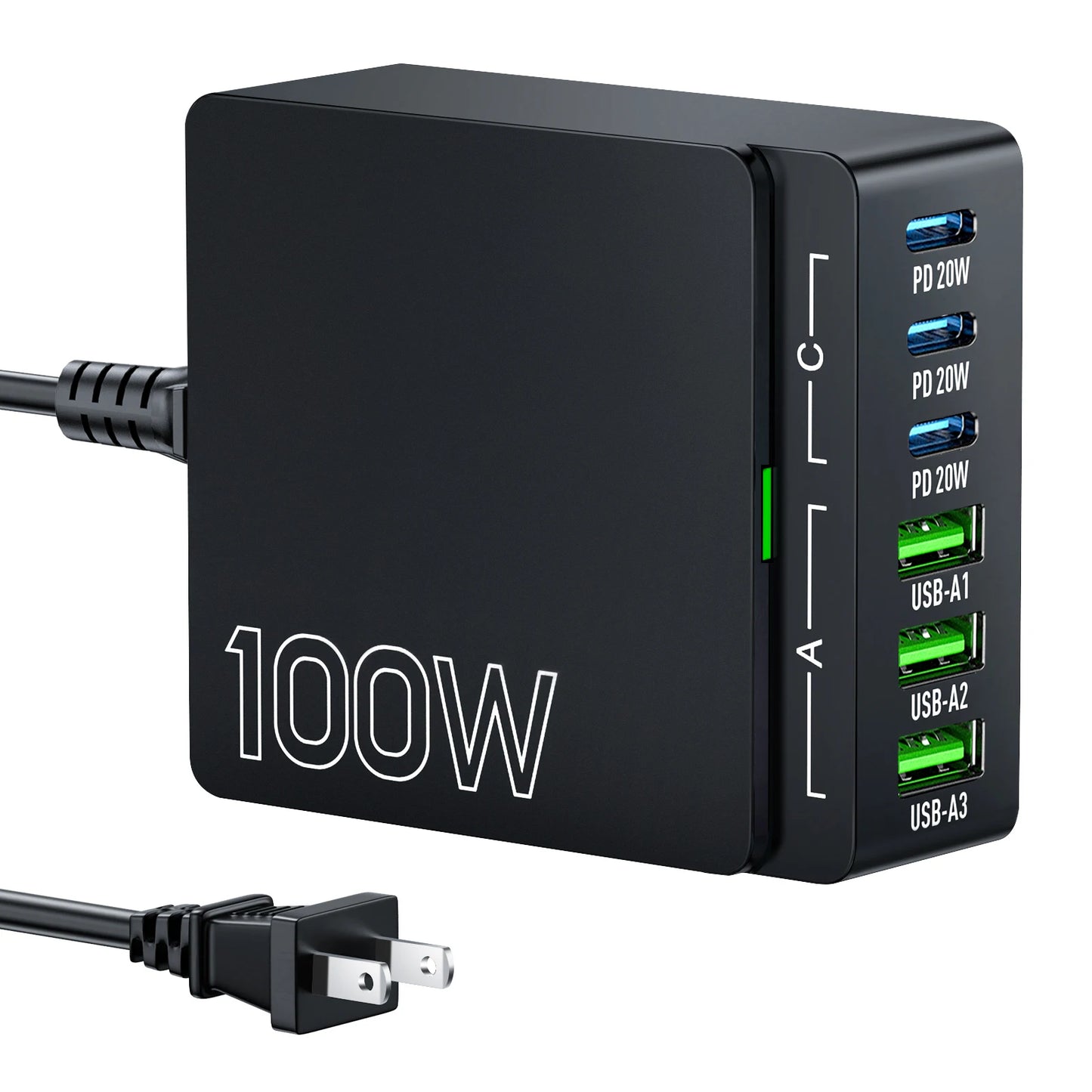 100W 6-Port GaN Quick Charge Hub for Cell Phone Tablet Laptop