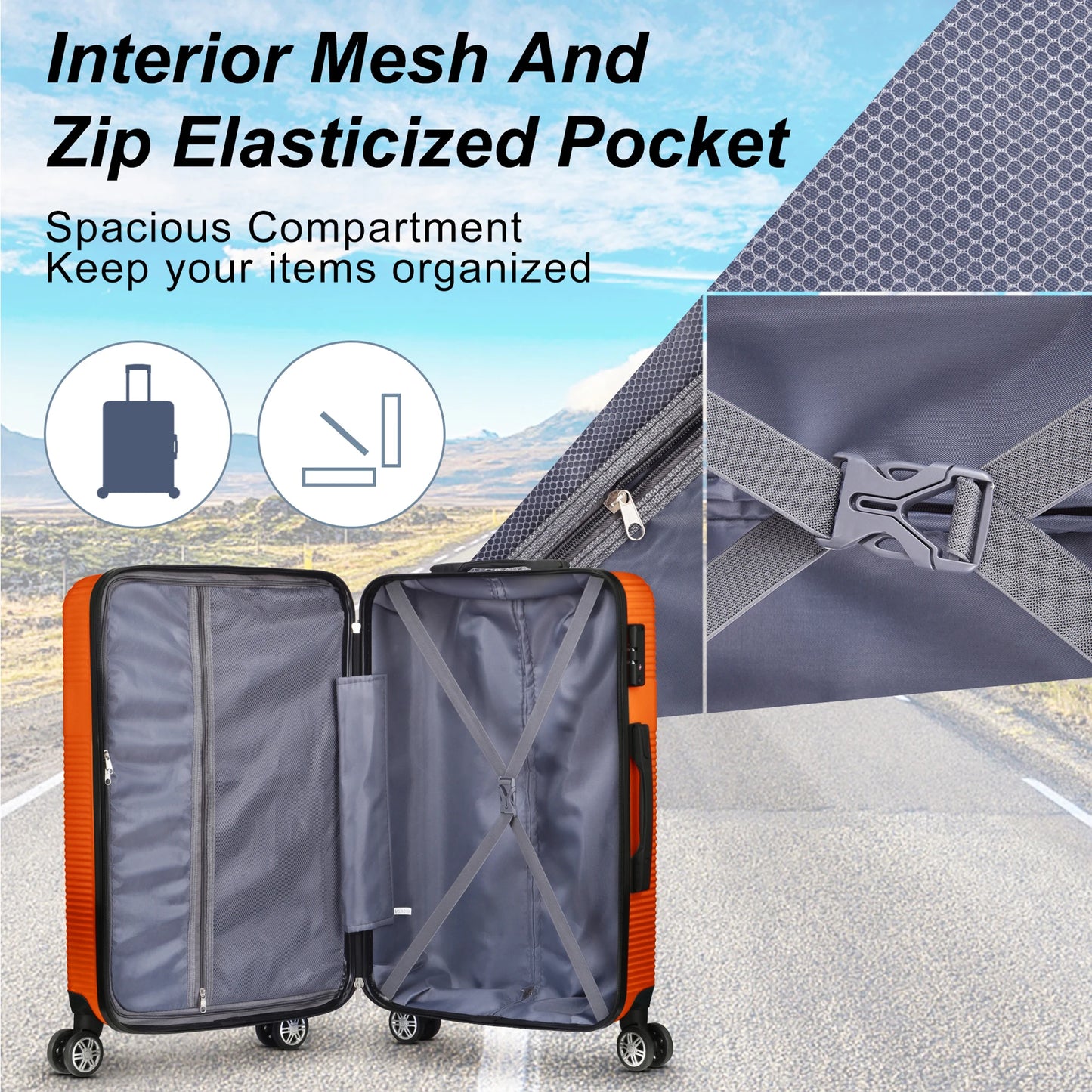 3 Piece Luggage Set With Tsa Lock 20 24 28 Inch Lightweight Cross Stripe Hardshell Suitcase With 360 Degree Spinner Wheels