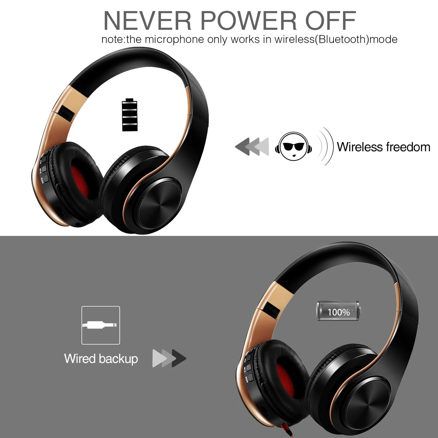 HIFI Stereo Earphones Bluetooth Headphone With Mic