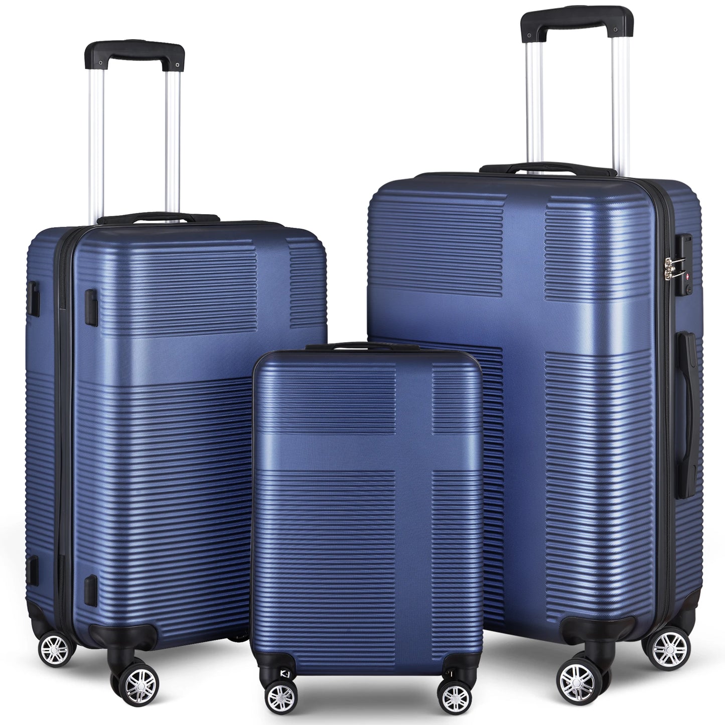 3 Piece Luggage Set With Tsa Lock 20 24 28 Inch Lightweight Cross Stripe Hardshell Suitcase With 360 Degree Spinner Wheels