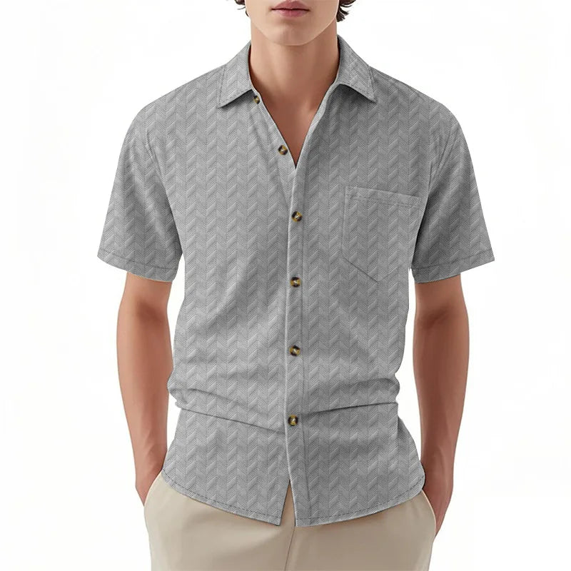 Men's Casual Short Sleeve Button Down Shirt with Turn Down Collar