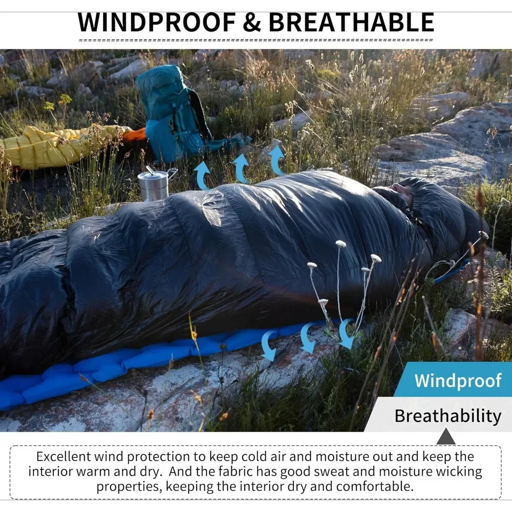 Ultra Light Down Sleeping Bag - 3-4 Seasons Waterproof for Hiking