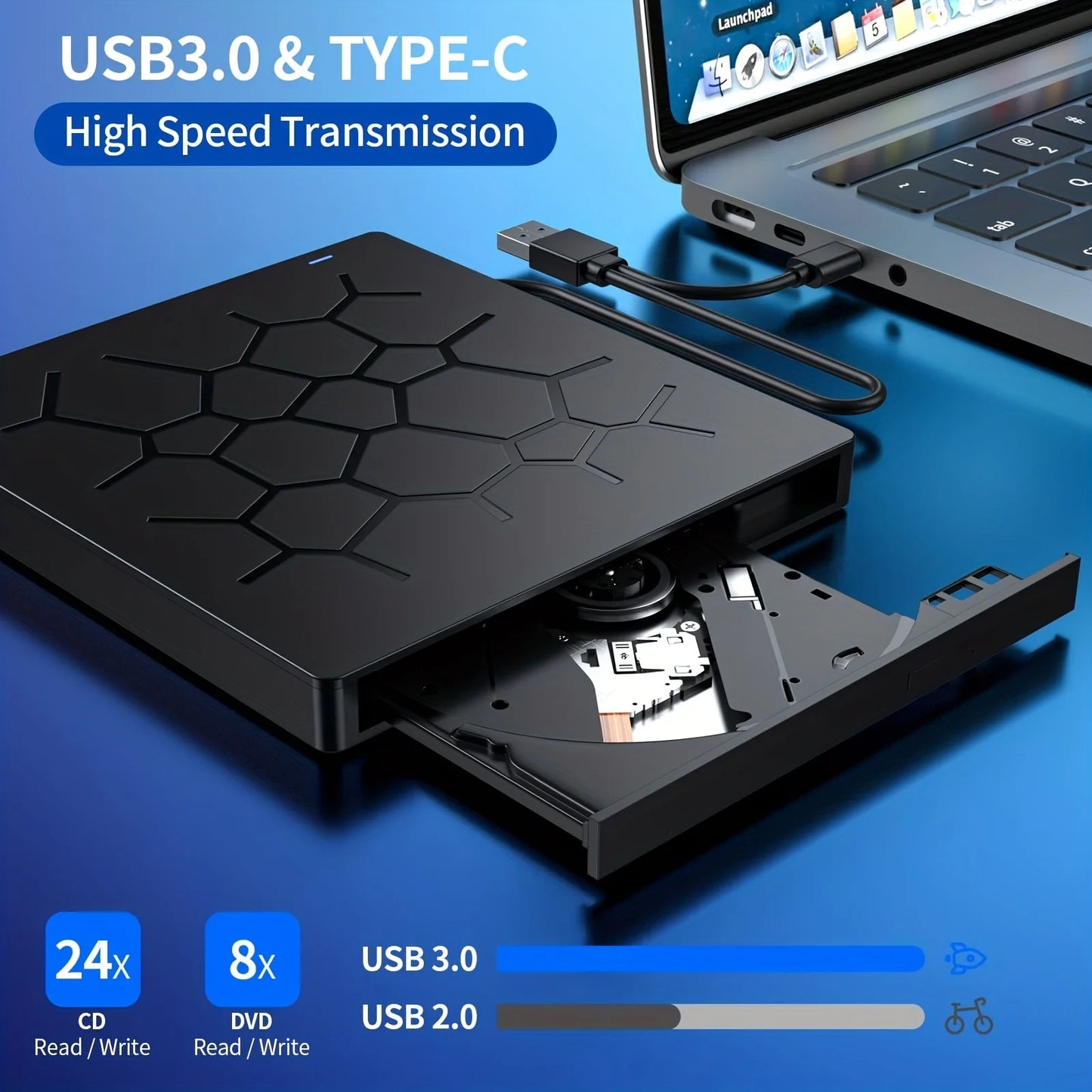 External Drive 7 IN 1 USB 3.0 Portable DVD Player Compatible With PC