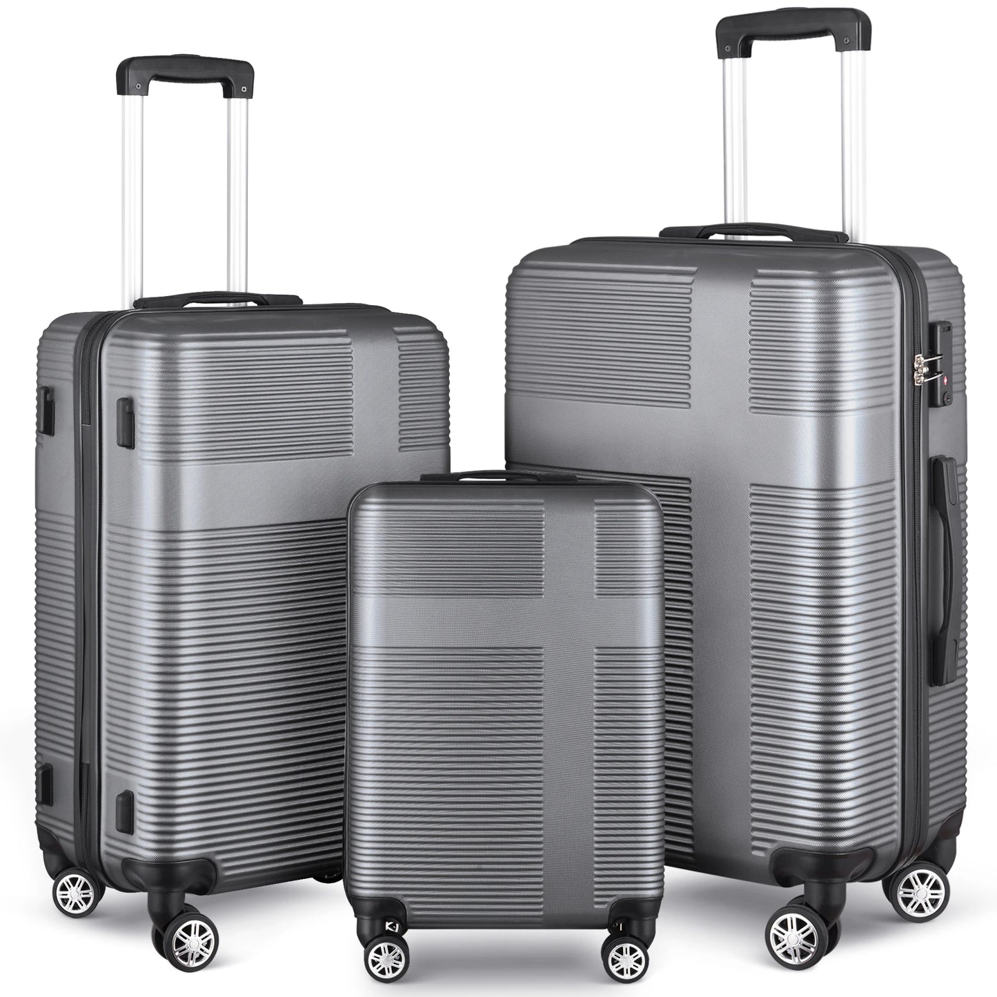 3 Piece Luggage Set With Tsa Lock 20 24 28 Inch Lightweight Cross Stripe Hardshell Suitcase With 360 Degree Spinner Wheels