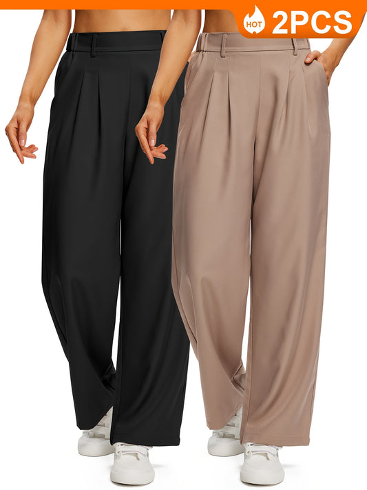 2pcs Women's Wide Leg Pants With Pockets for Casual Wear