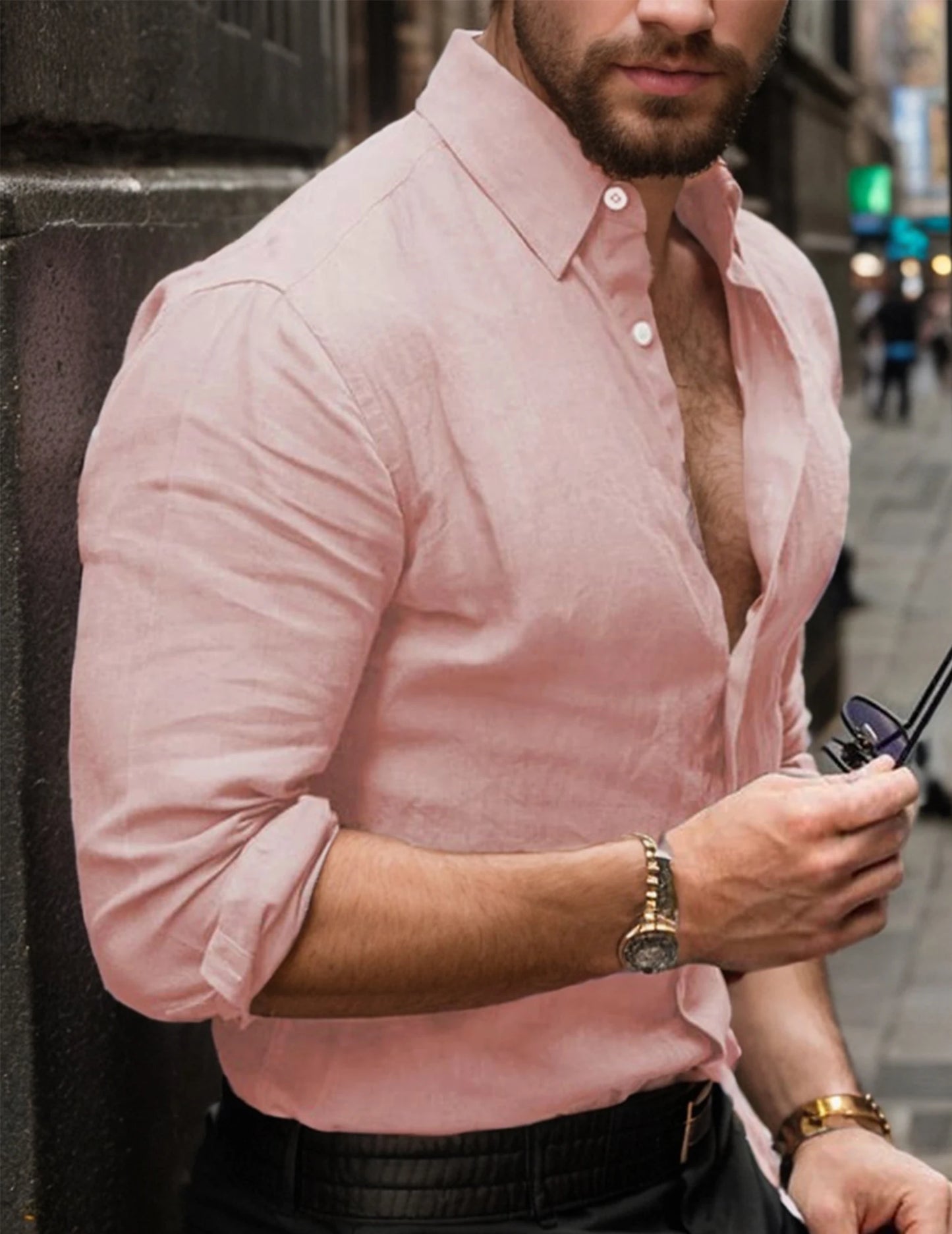 Men's Cotton Linen Collared Button Up Shirt Breathable Comfortable Casual Shirt