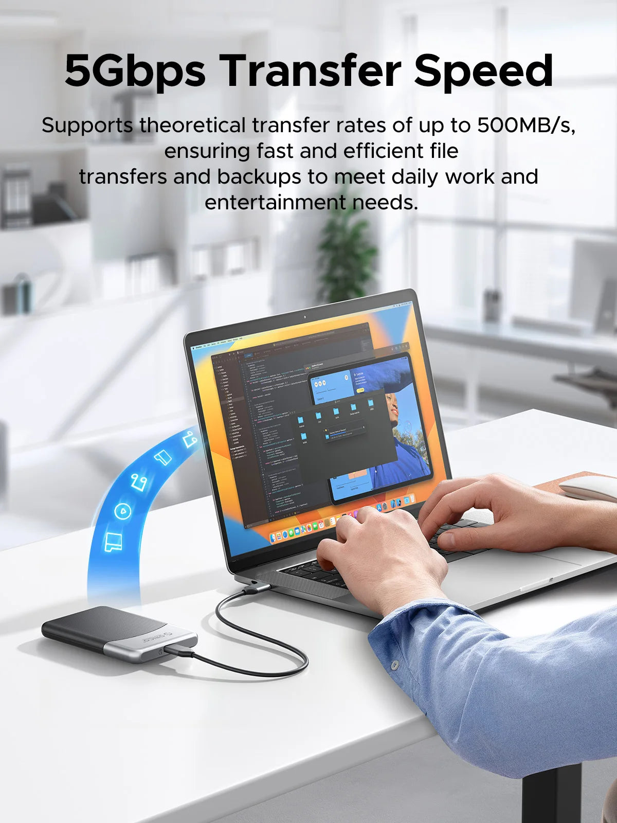 ORICO 2TB External SSD with USB C Cable, 500MB/s Speed