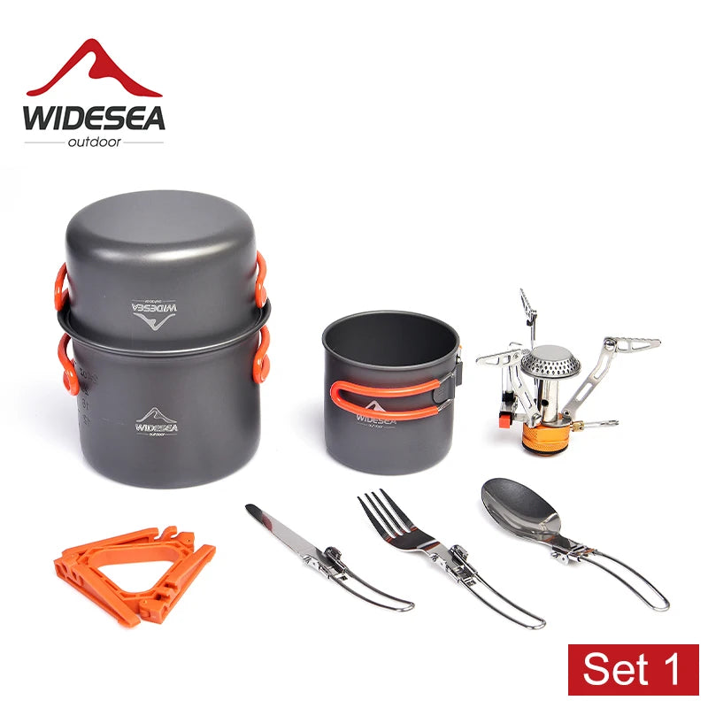 Widesea Camping Cookware Set Tableware With Portable Pot