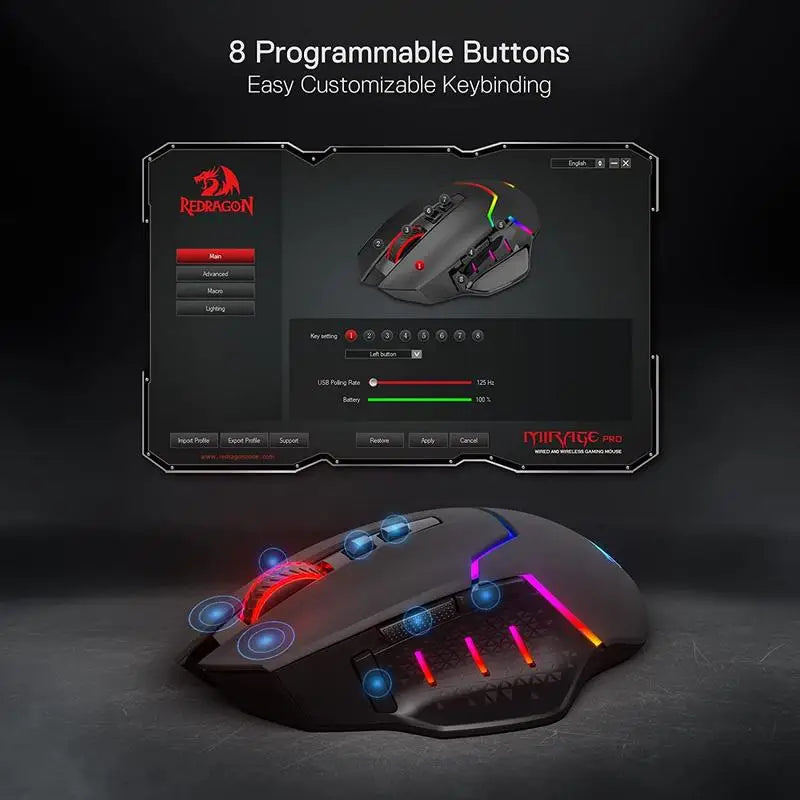 Redragon M690 PRO Wireless Gaming Mouse 8000 DPI Black/White