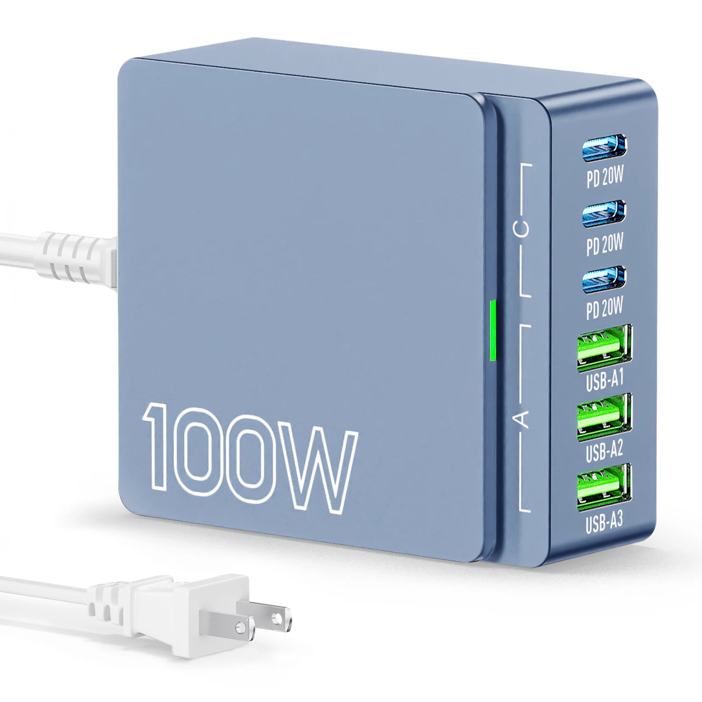 100W 6-Port GaN Quick Charge Hub for Cell Phone Tablet Laptop