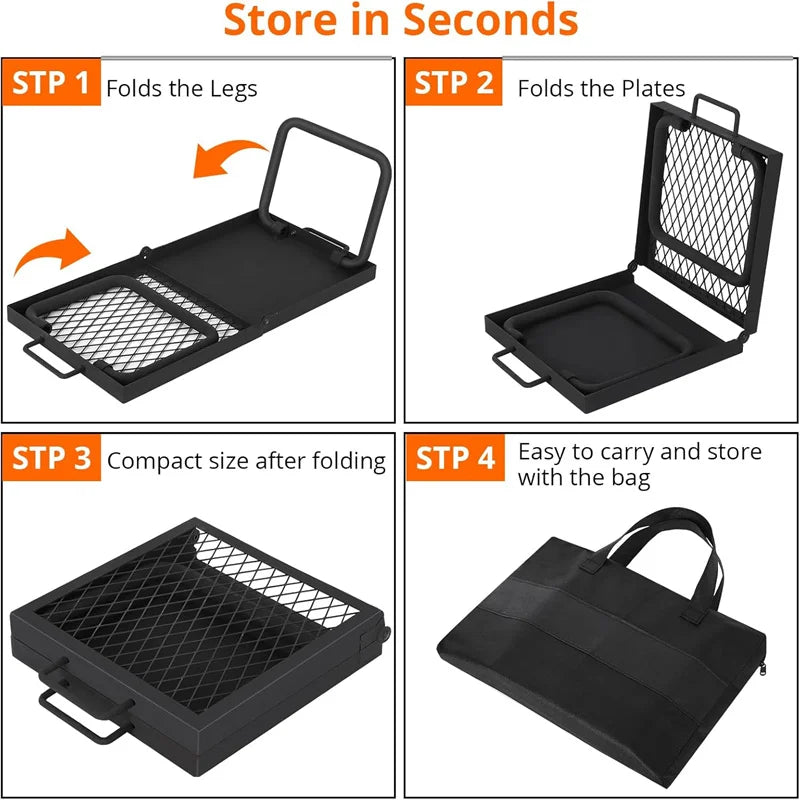 Folding Campfire Grill Stainless Steel Mesh Grate Rack