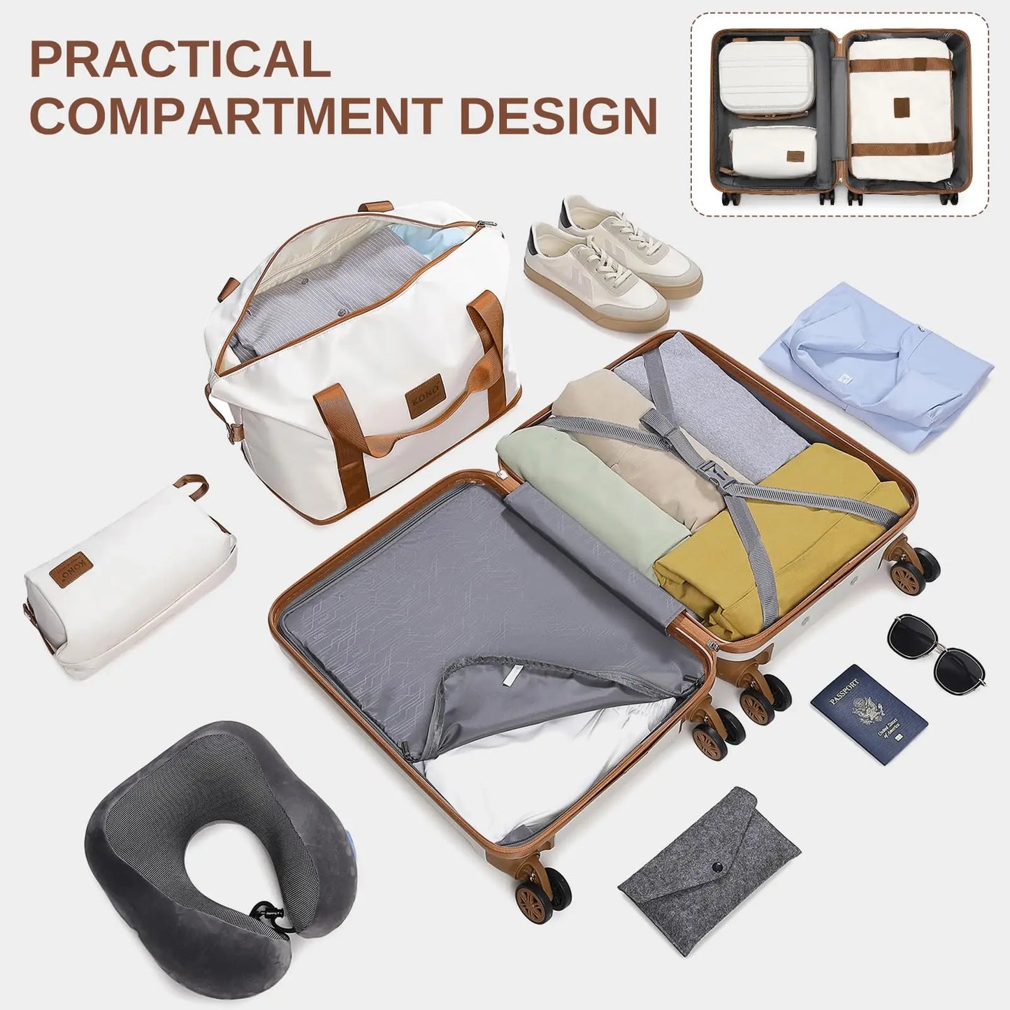Kono 6 Piece Luggage Set Lightweight ABS Hardshell TSA Lock