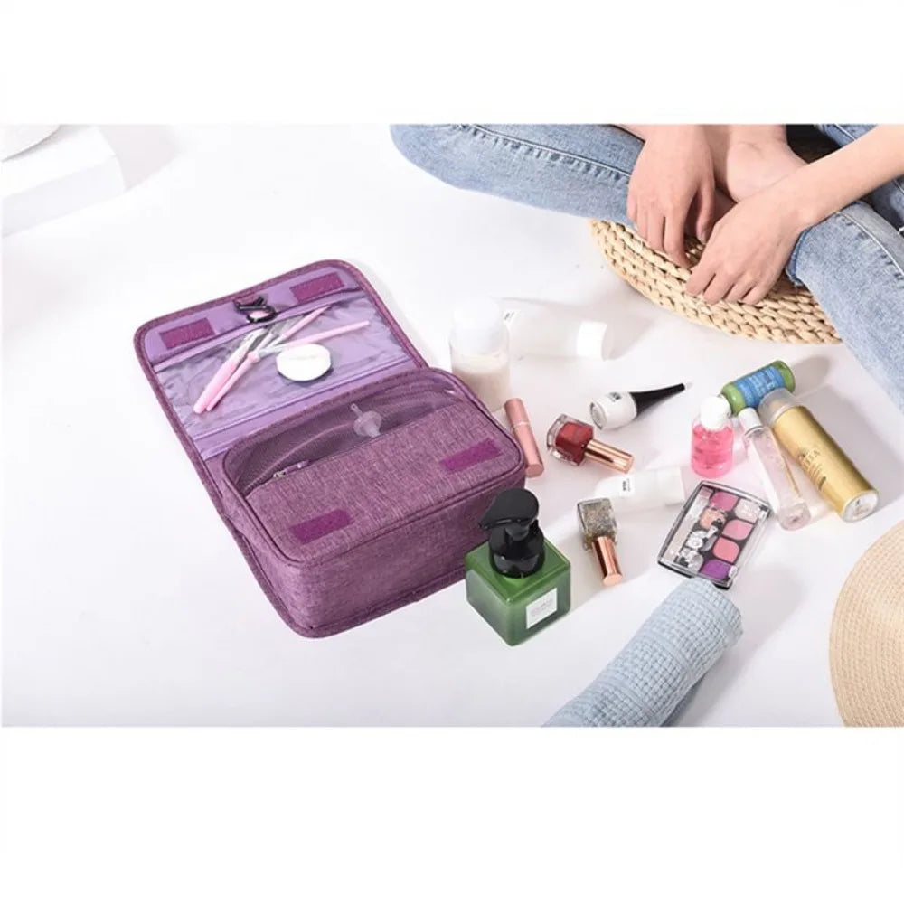 Travel Toiletry Bags Portable Cosmetic Organizer with Hanging Hook Durable Polyester Water Resistant Multi Function Travel Bag