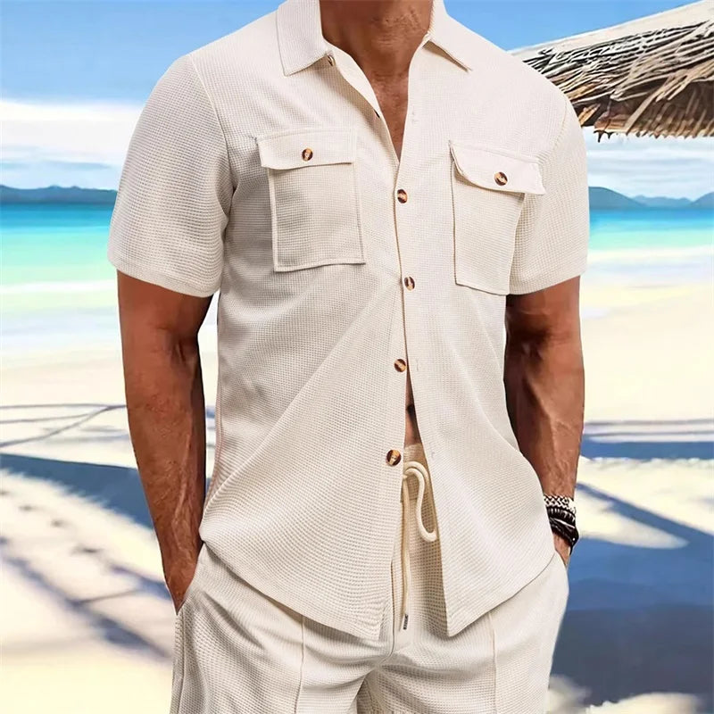 Men's Casual Short Sleeve Button Down Shirt for All Seasons