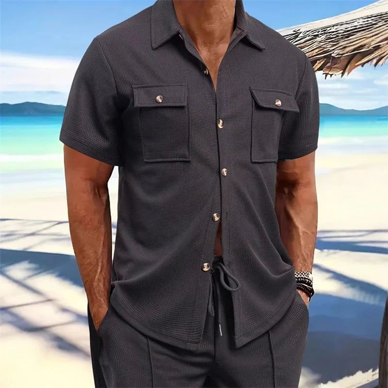 Men's Casual Short Sleeve Button Down Shirt for All Seasons