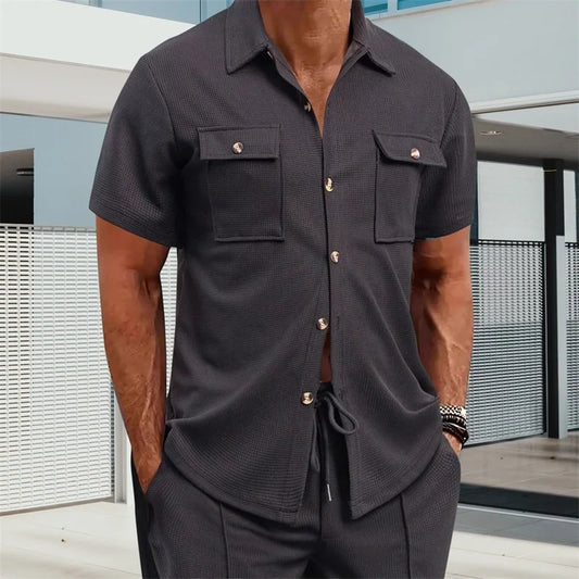 Men's Casual Short Sleeve Button Down Shirt for All Seasons