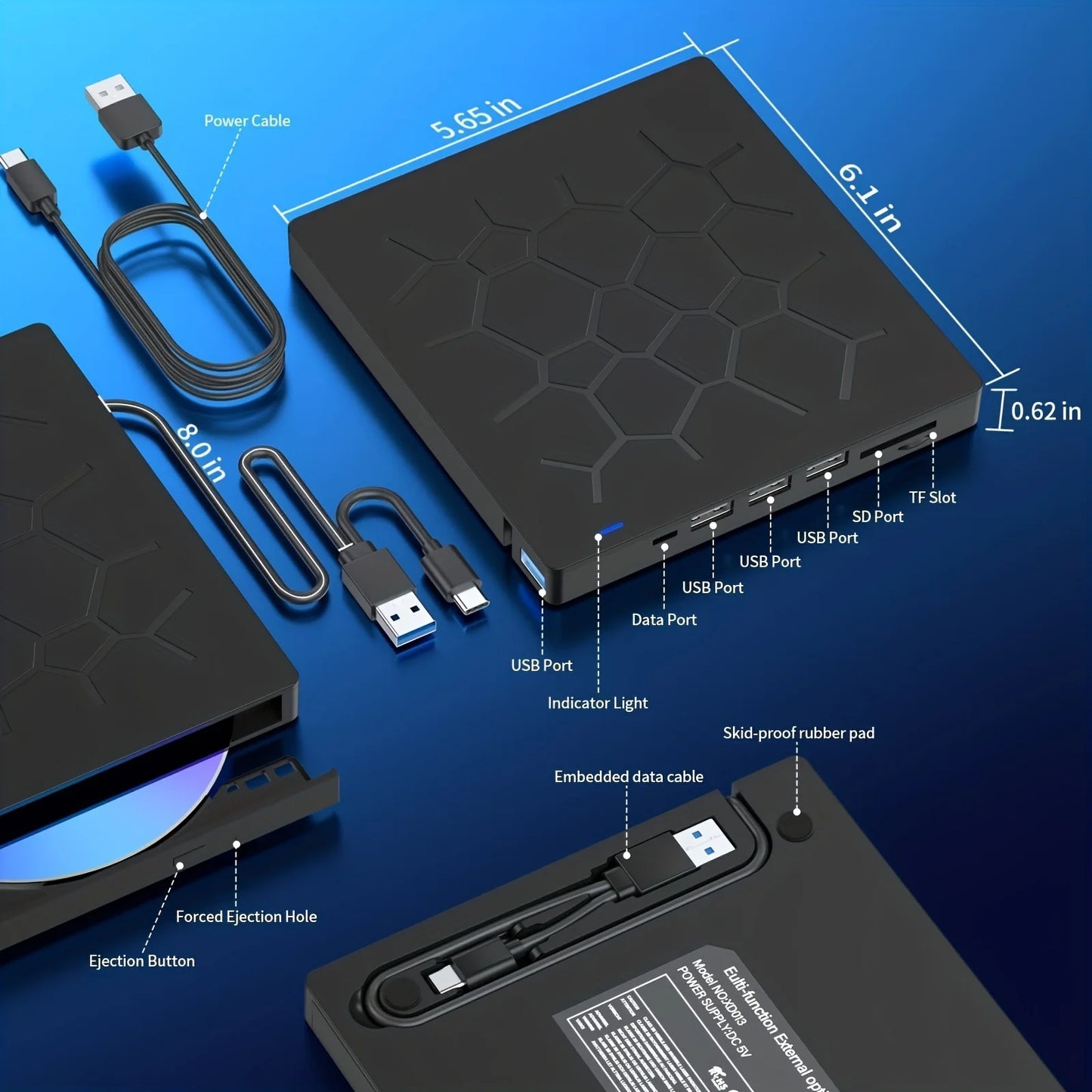 External Drive 7 IN 1 USB 3.0 Portable DVD Player Compatible With PC
