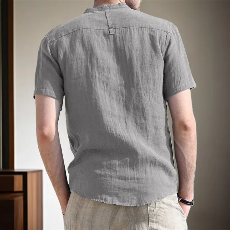 Men's Casual Fit Short Sleeve Linen Henley Shirt