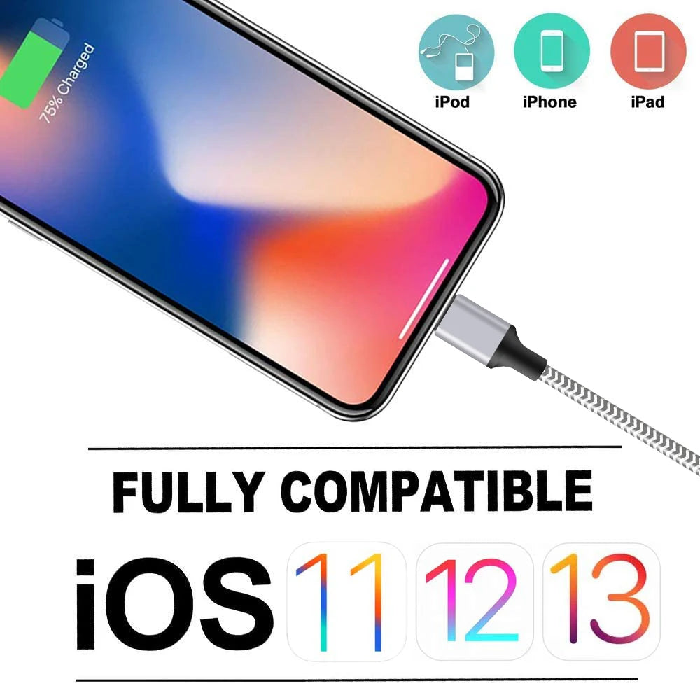 3pcs Nylon Braided Fast Charging Cables 3ft 6ft 10ft