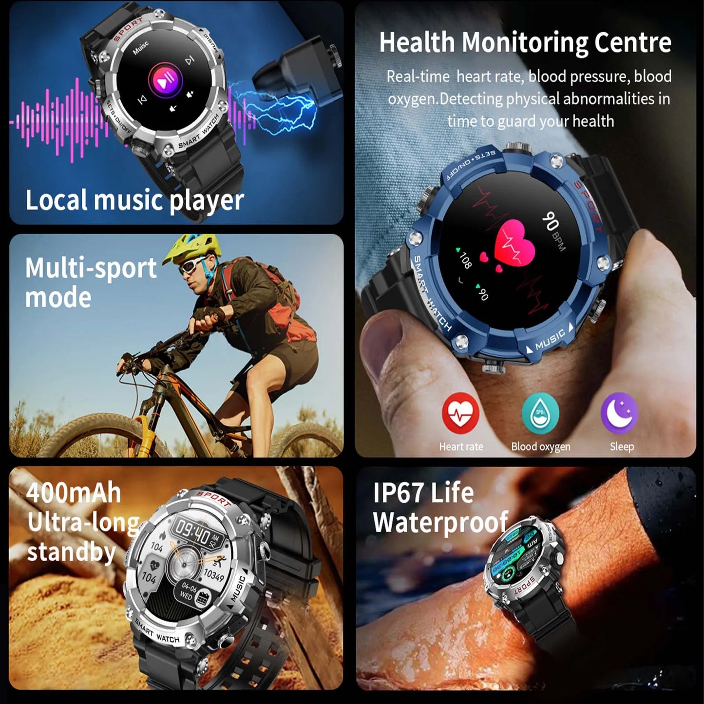 Smart Watch AMOLED Display With In-Ear Bluetooth Headset