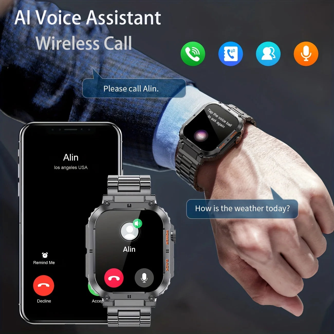 1.96 inch New Bluetooth Call Smart Watch