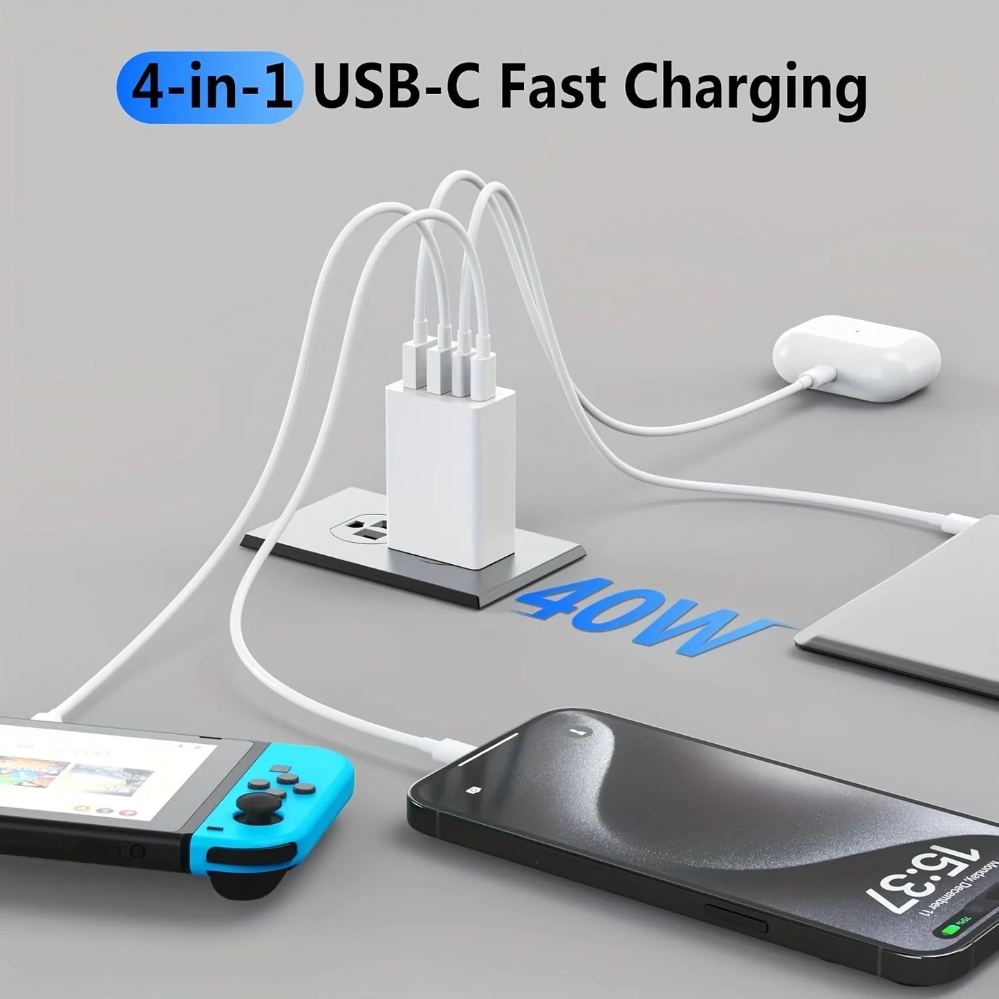 40W USB C 4-port Fast Charger Block