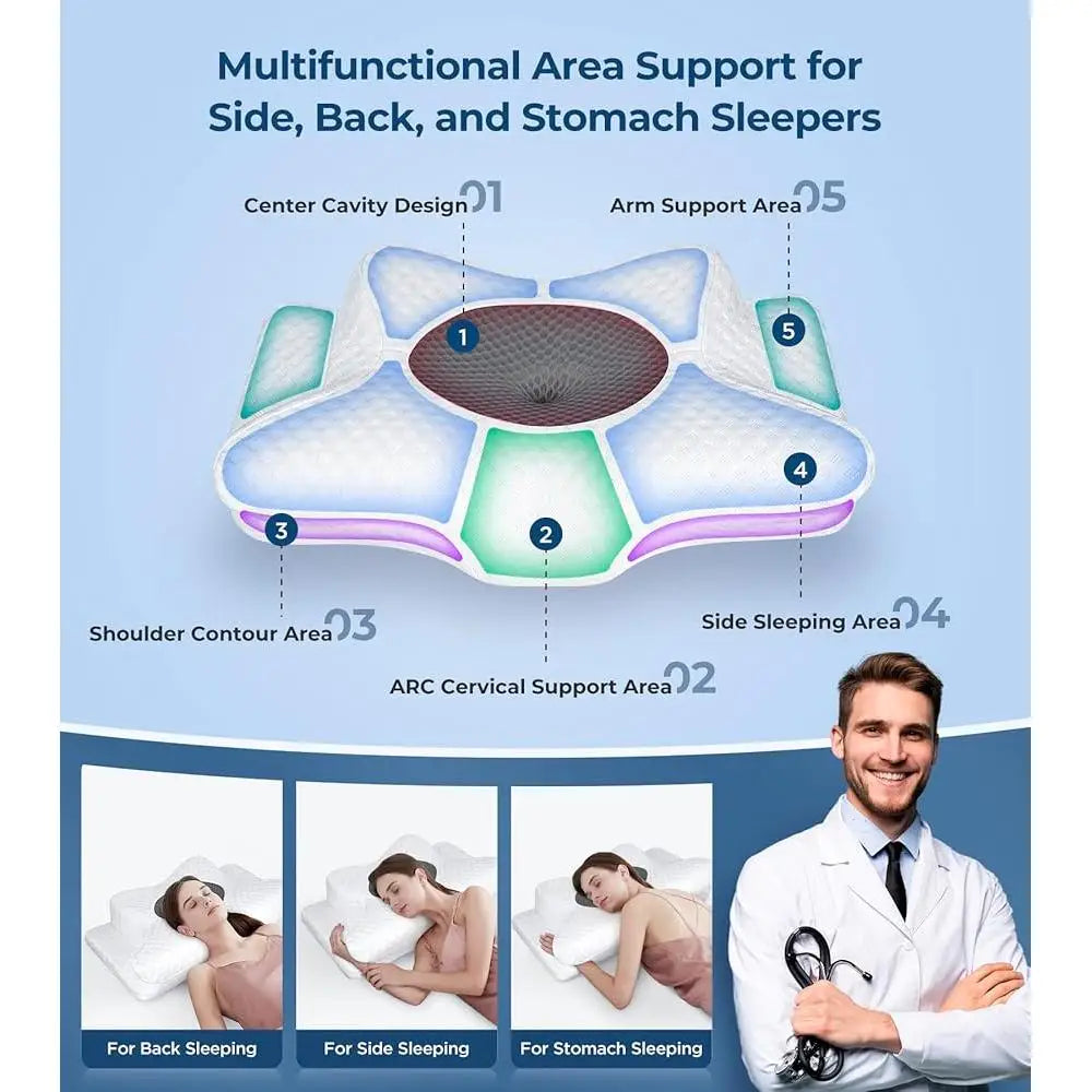 5X Cervical Pillow Neck and Shoulder Support Memory Foam with Bamboo Fiber