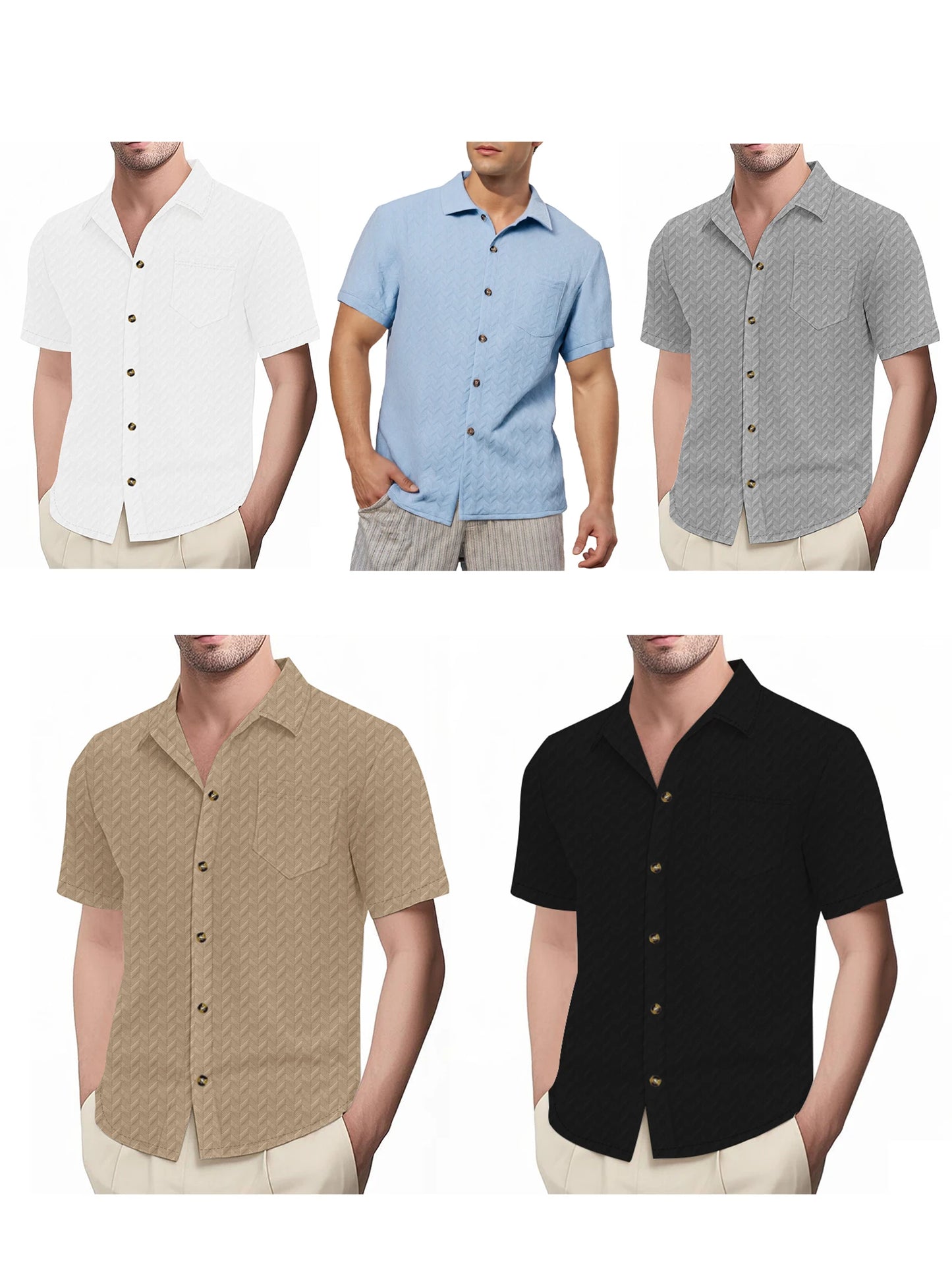 Men's Casual Short Sleeve Button Down Shirt with Turn Down Collar