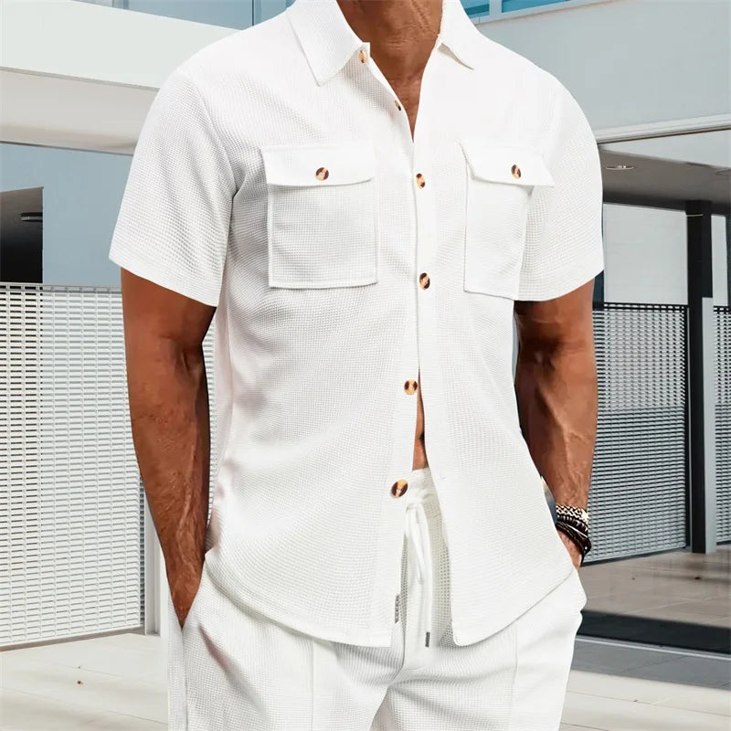 Men's Casual Short Sleeve Button Down Shirt for All Seasons