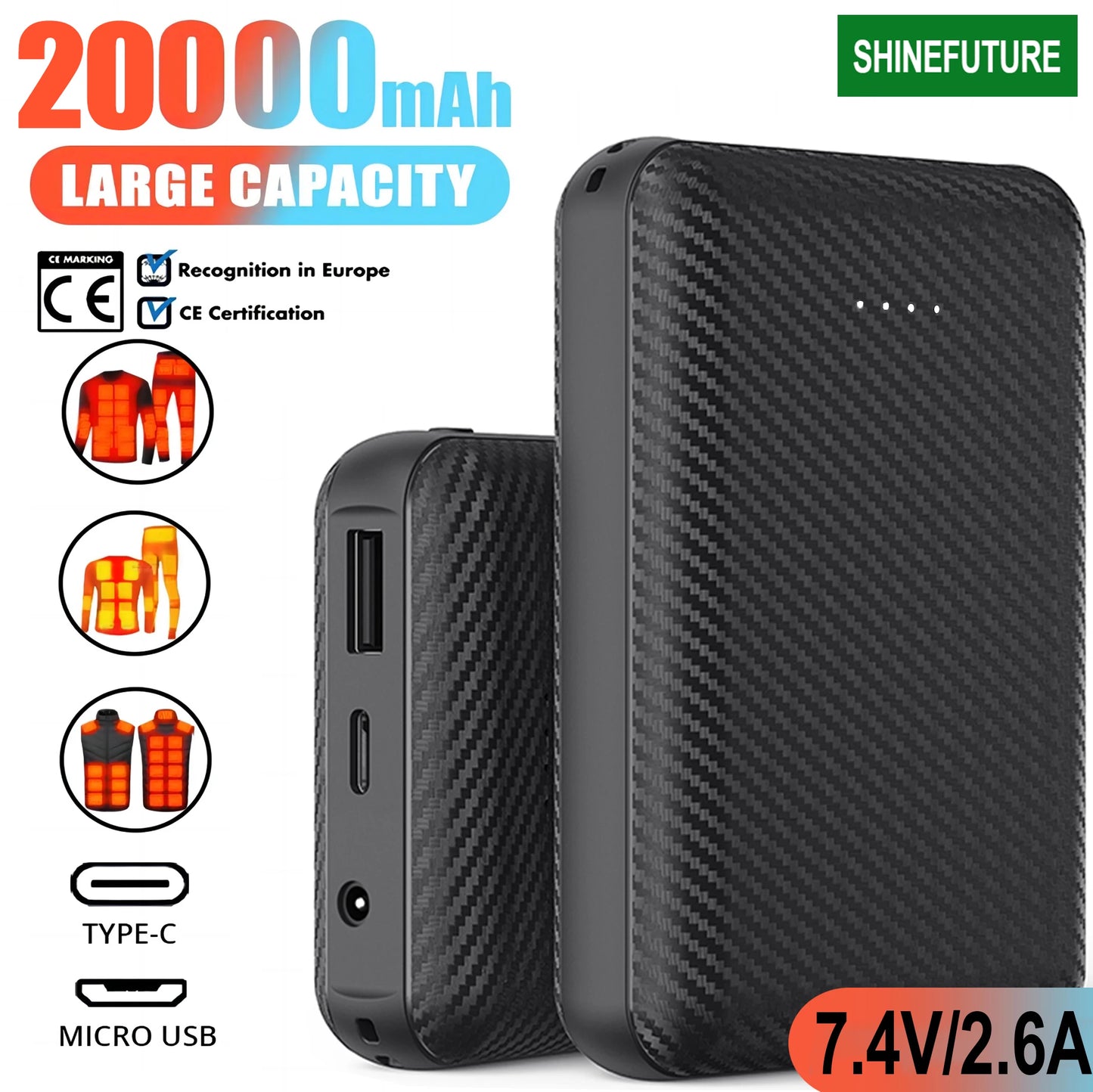 Shinefuture 20000mAh Power Bank Charger Heating Vest