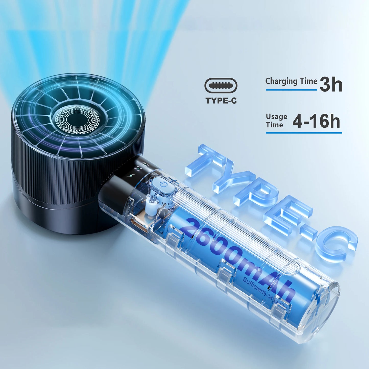 Portable Mini Handheld USB Fan 4 Speed 2600mAh Battery
