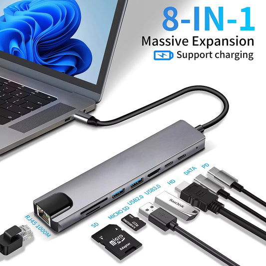 8 in 1 USB Type C Hub 4K HDTV Adapter