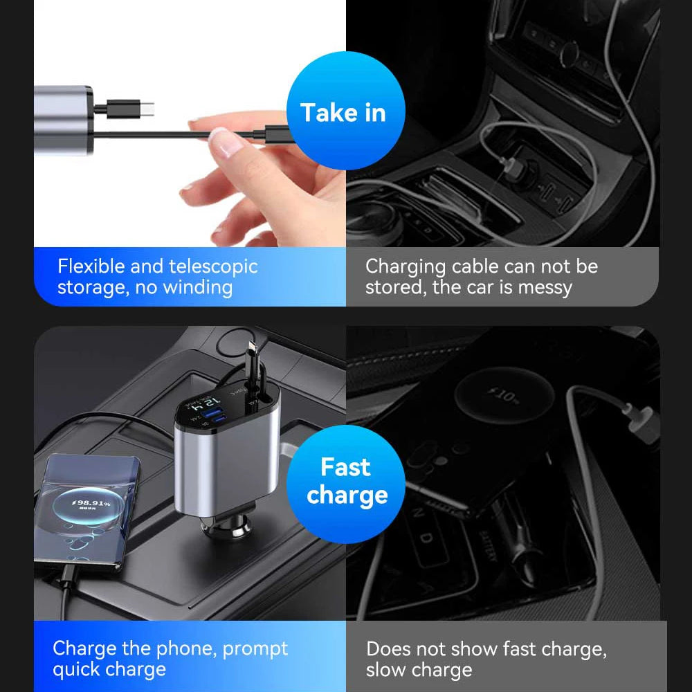 120W 4 in 1 Car Cigarette Lighter Fast Charger
