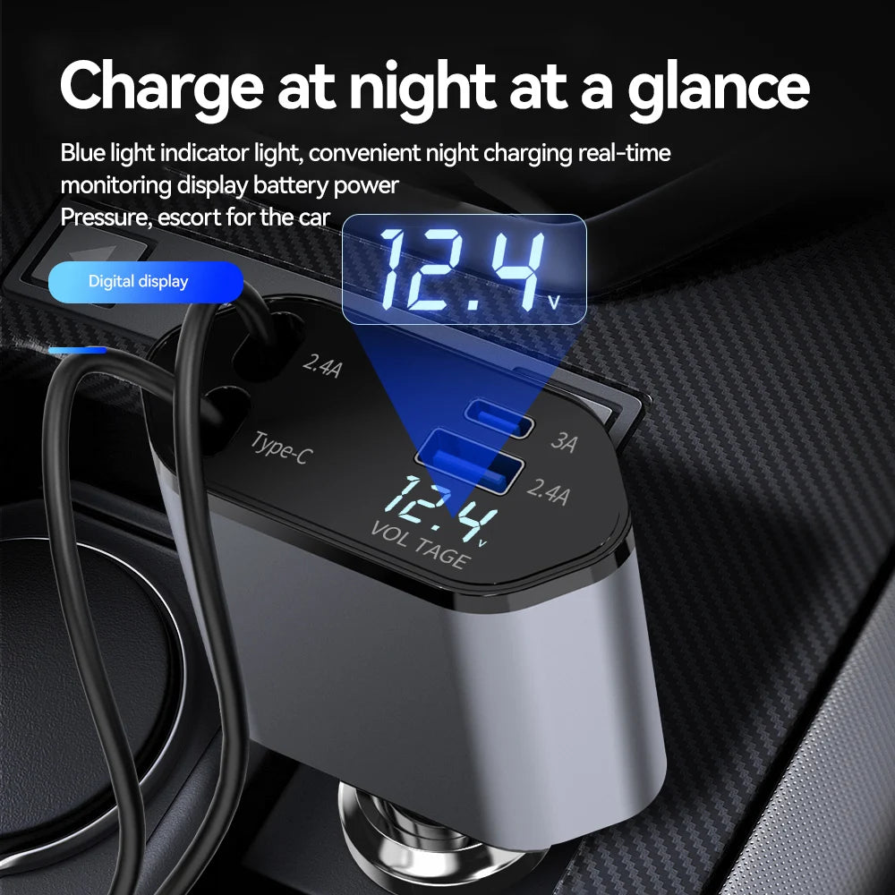 120W 4 in 1 Car Cigarette Lighter Fast Charger