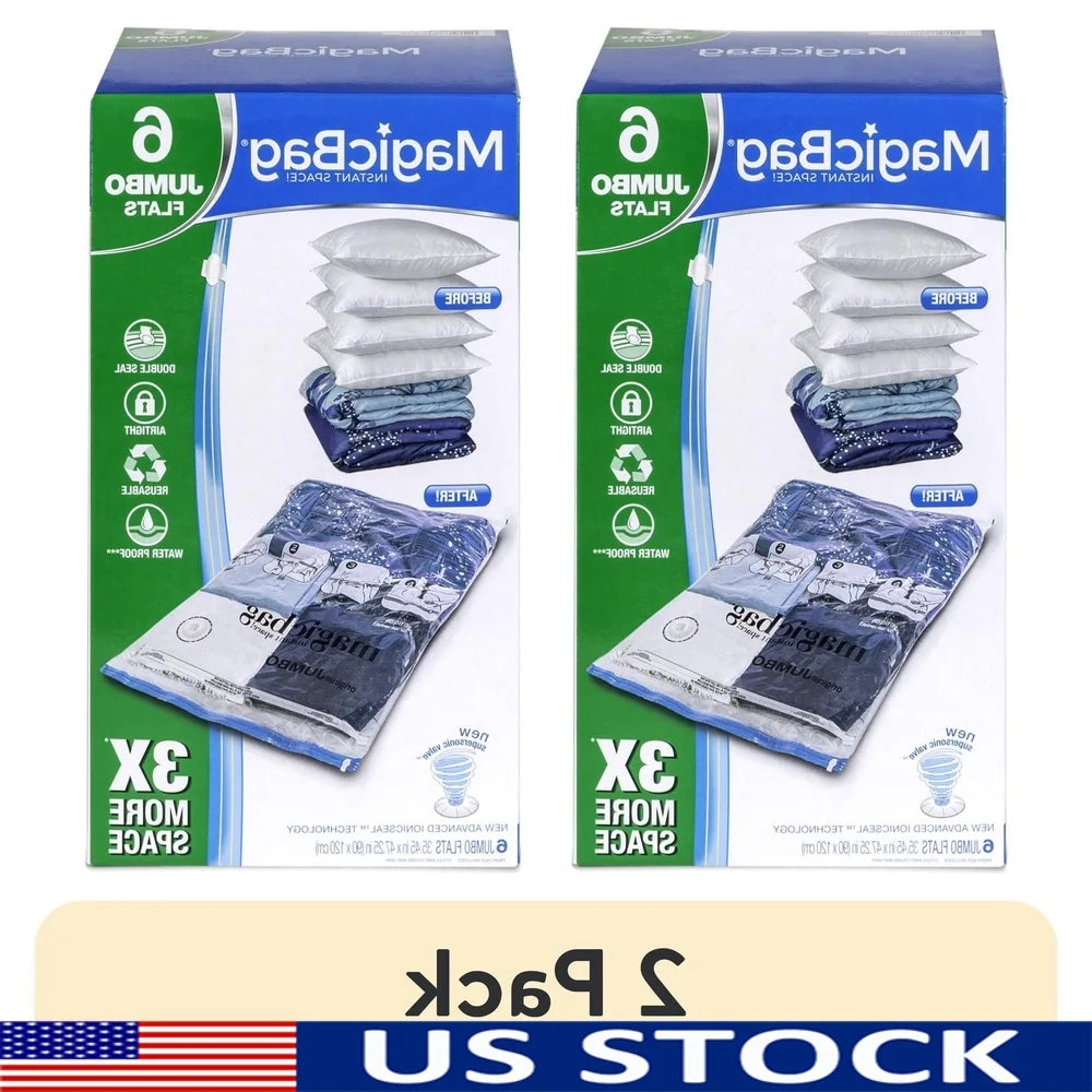 MagicBag Space Saver Vacuum Bags 6 Pack Clear Portable Storage Bags Eco-Friendly Rectangular Design