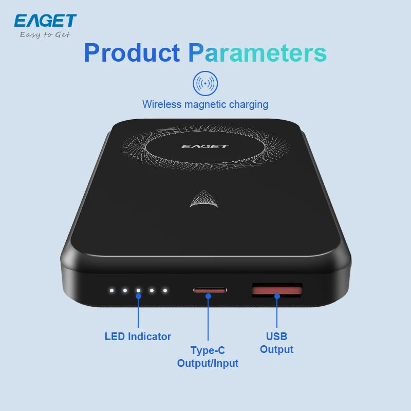 Eaget Magnetic Power Bank 10000mAh Wireless Charger iPhone