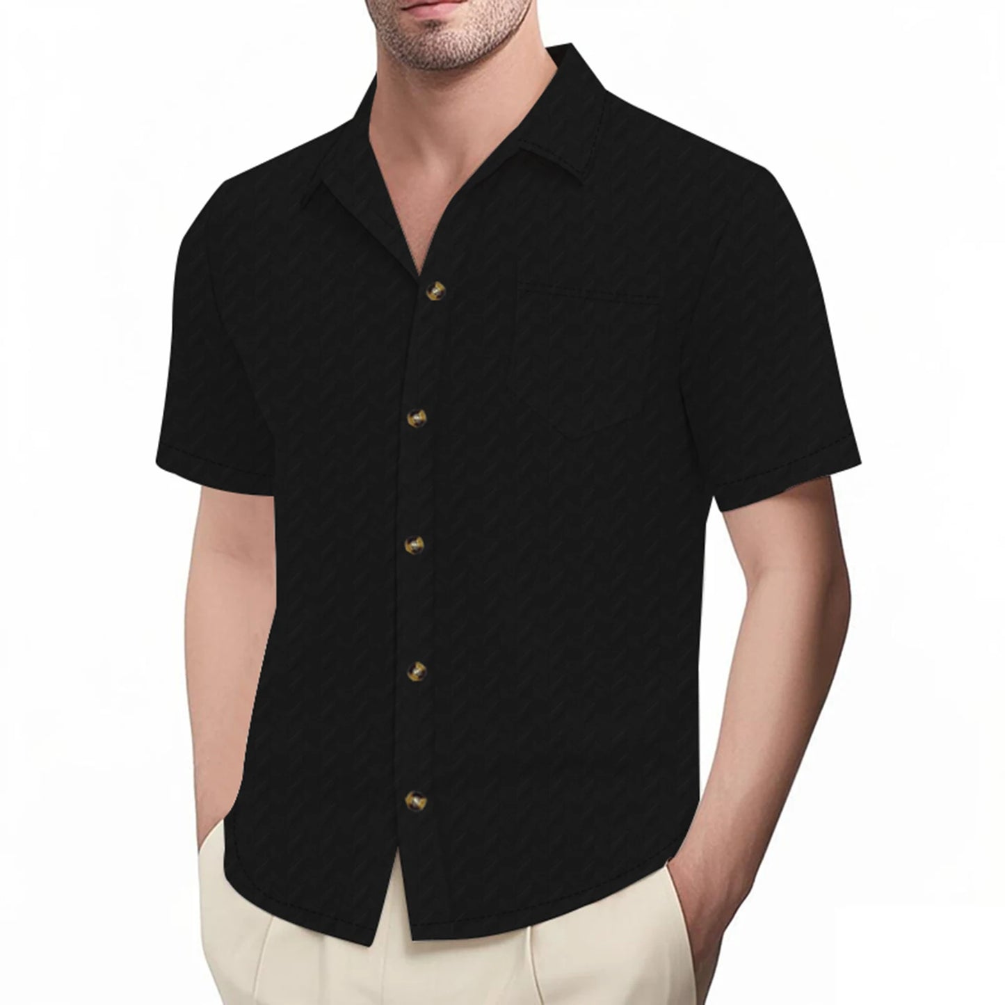Men's Casual Short Sleeve Button Down Shirt with Turn Down Collar