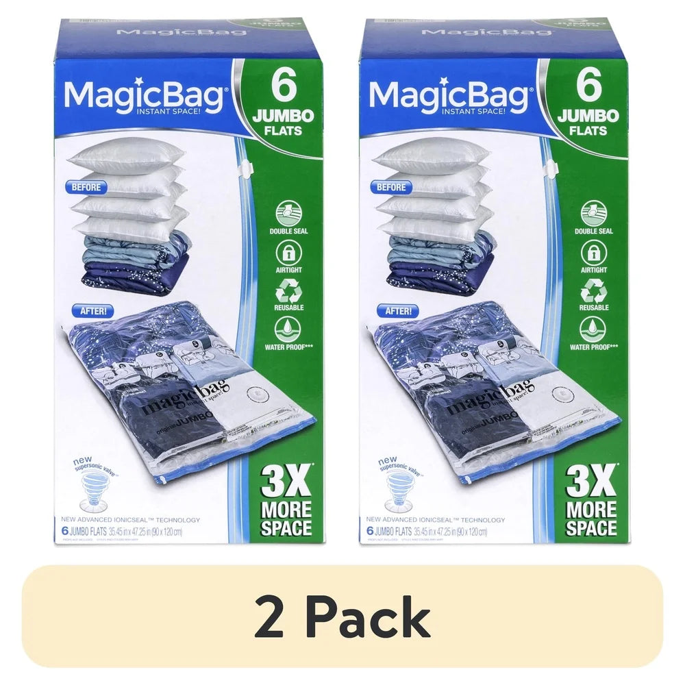 MagicBag Space Saver Vacuum Bags 6 Pack Clear Portable Storage Bags Eco-Friendly Rectangular Design