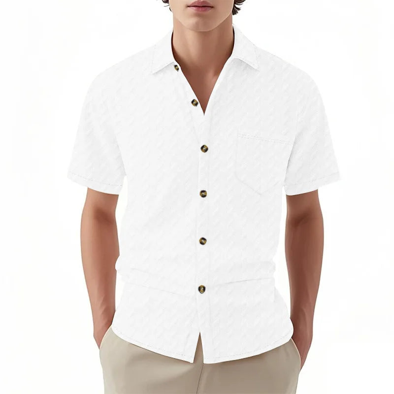 Men's Casual Short Sleeve Button Down Shirt with Turn Down Collar